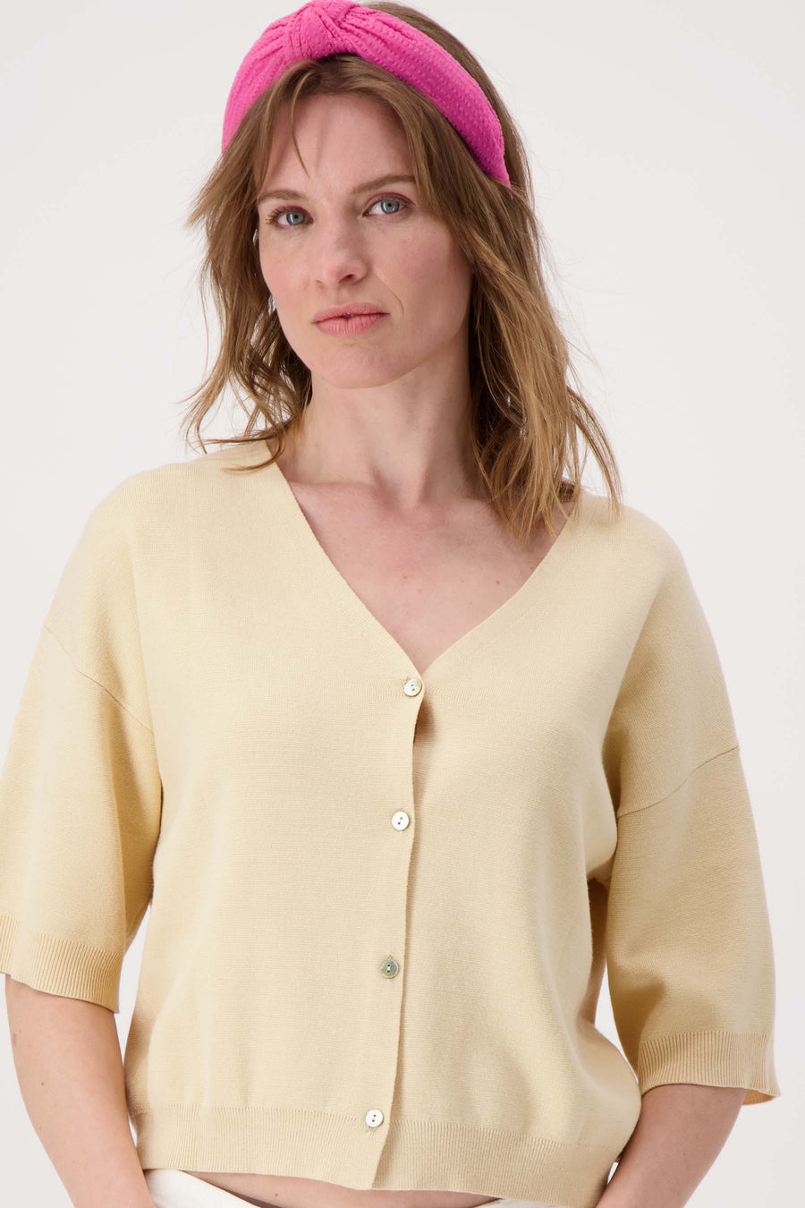 hairband with button | bright pink