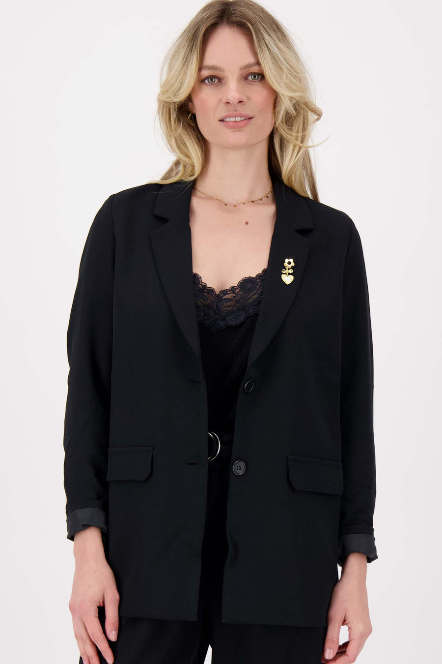 blazer with brooch | black