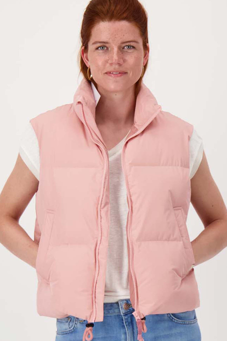 short bulky body warmer | light pink