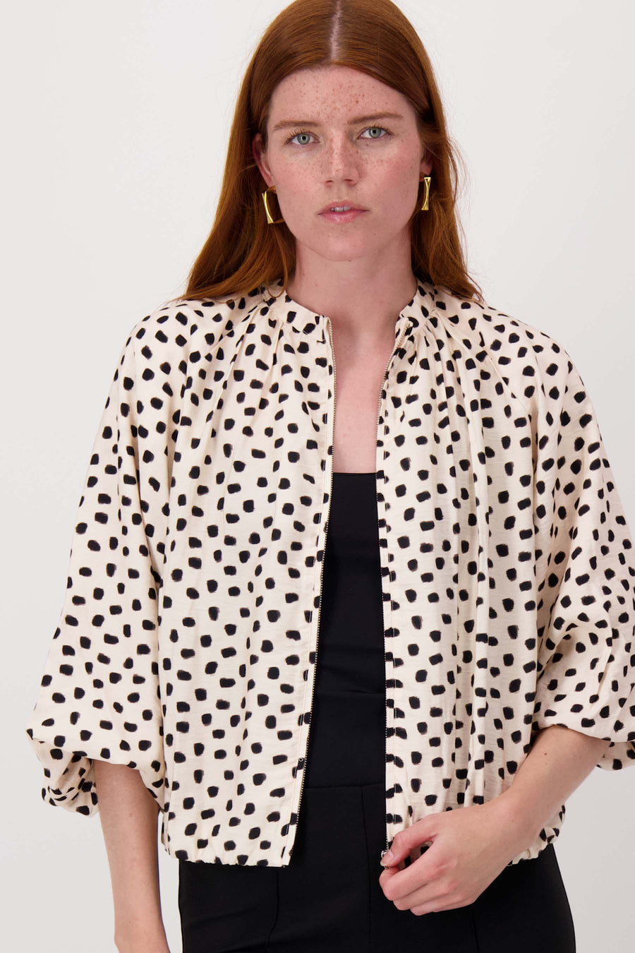 balloon bomber jacket with polka dot print | off-white / black