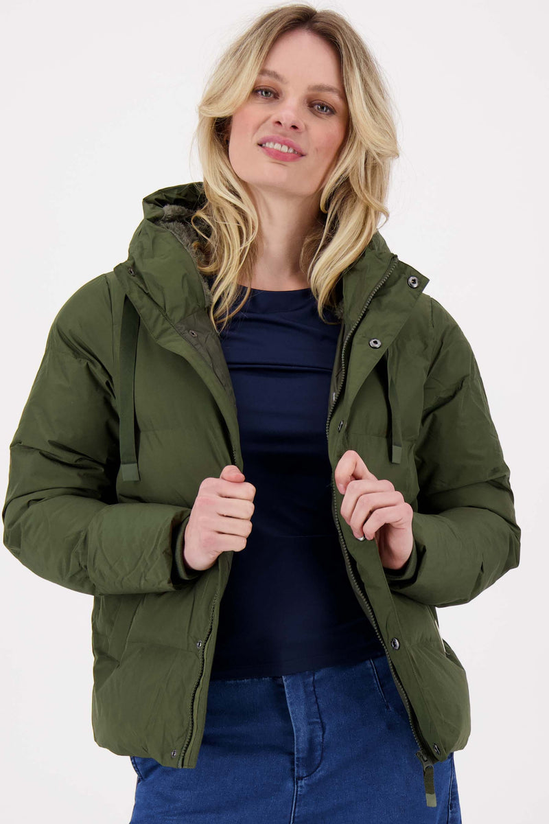 short bubble coat with teddy details | dark green
