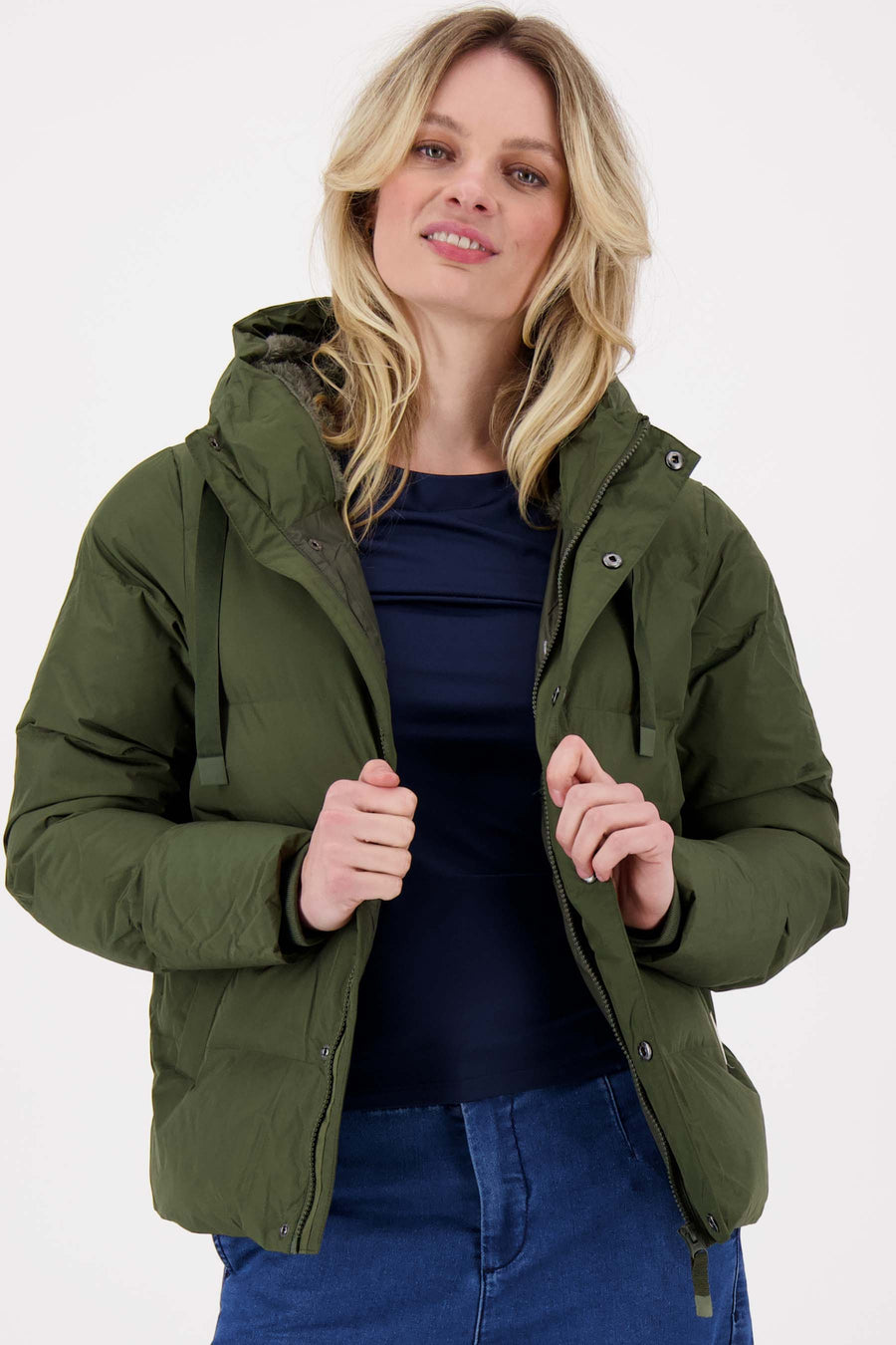 short bubble coat with teddy details | dark green