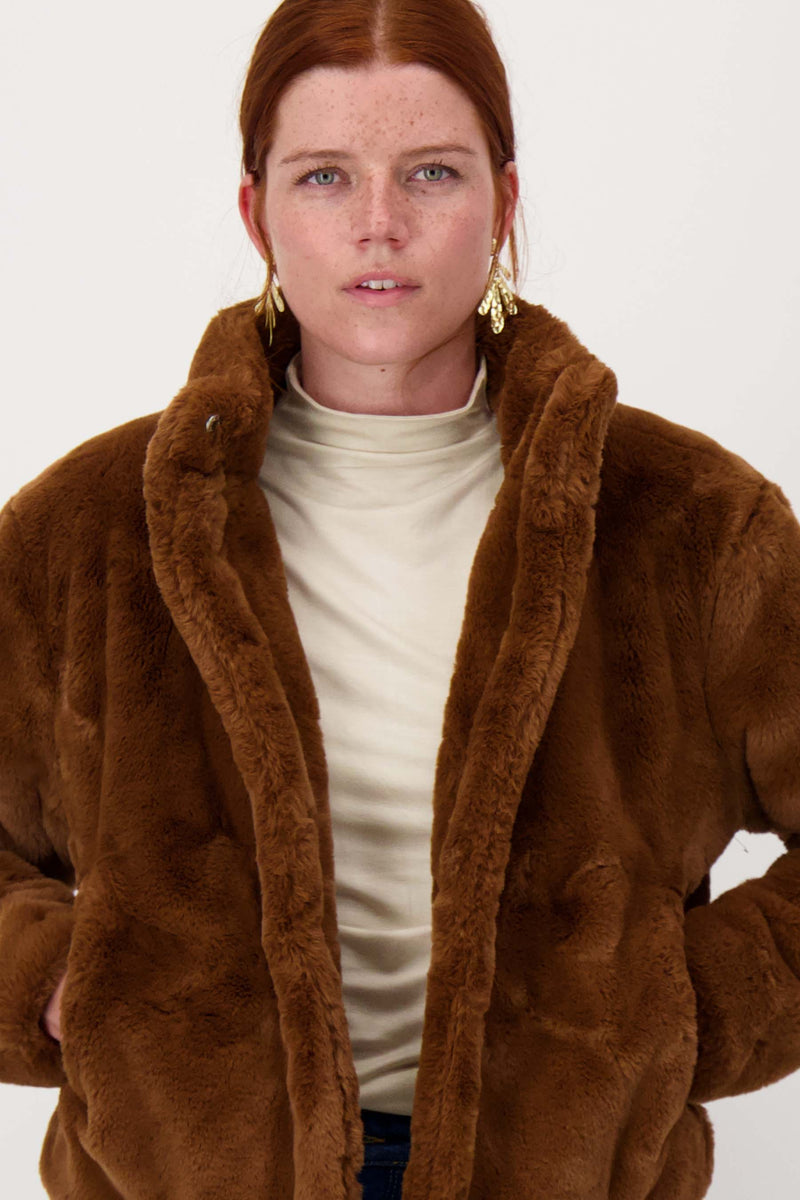 faux fur jacket | mid brown