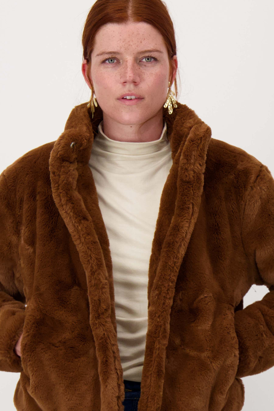 faux fur jacket | mid brown