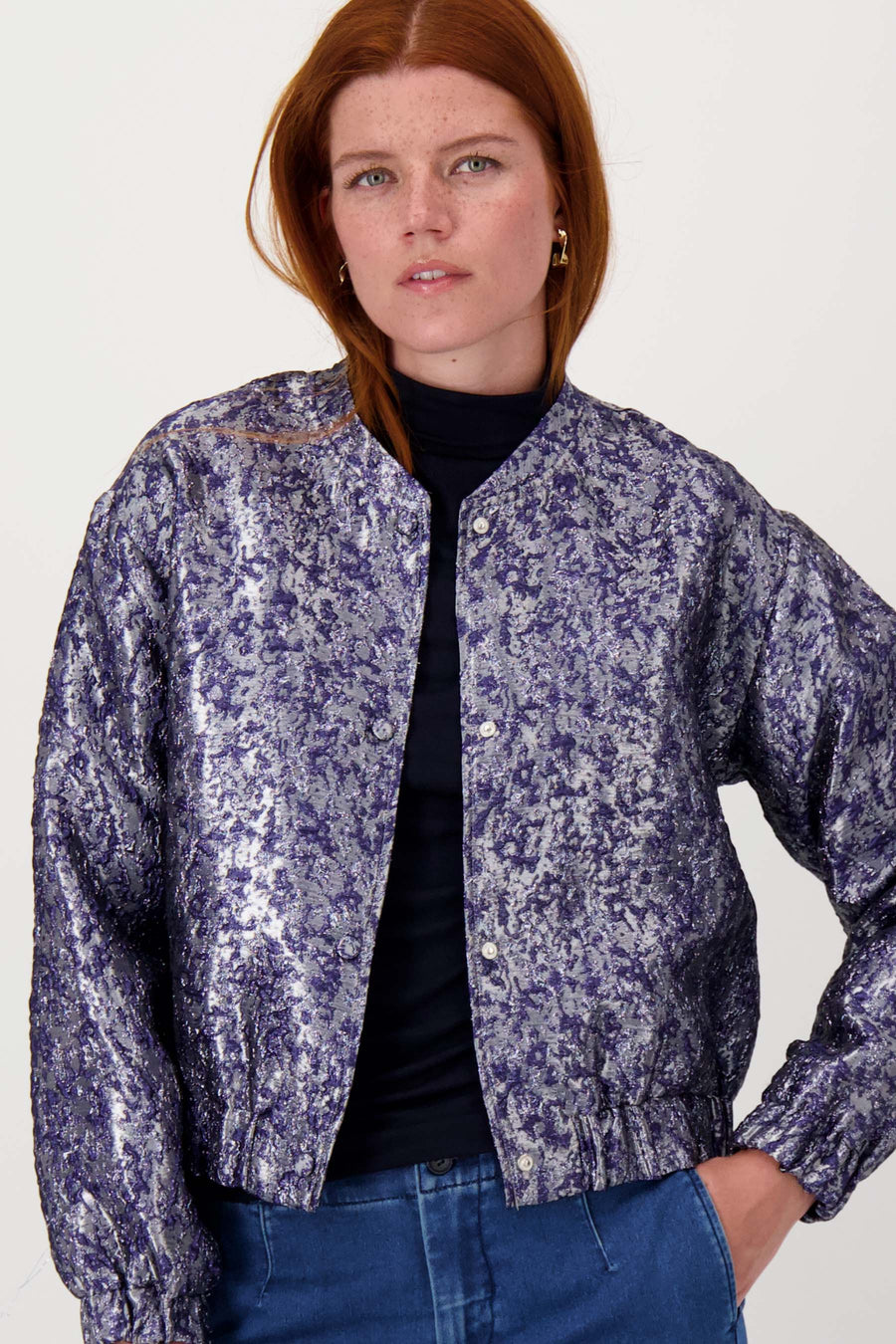 jacquard sheen jacket | night blue
