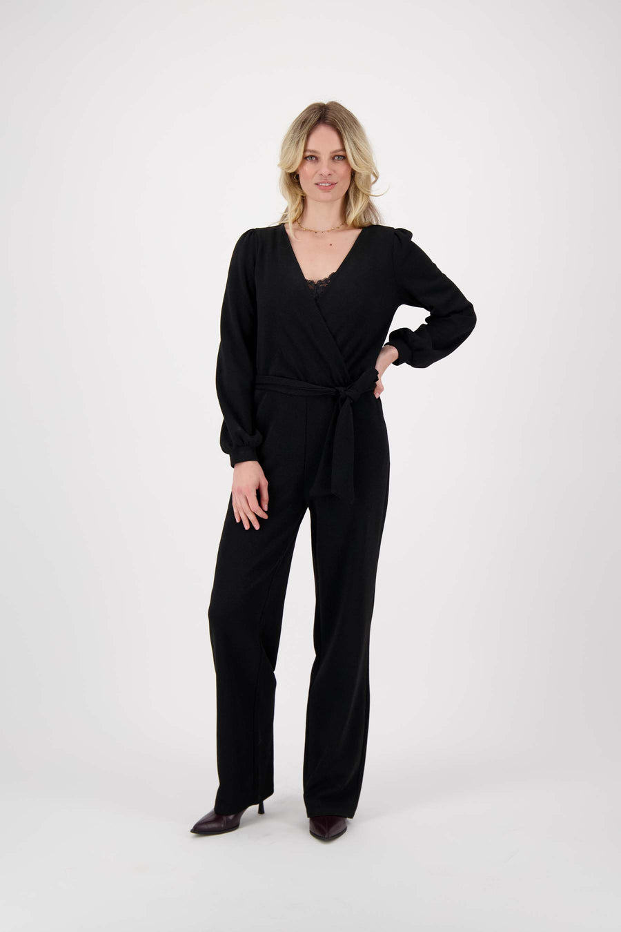 overlap jumpsuit with lurex | black
