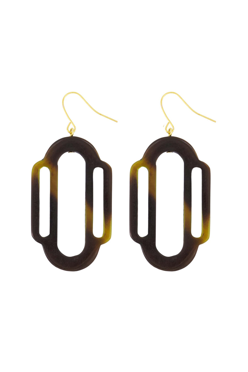 resin earrings with open shape | chocolate brown / gold