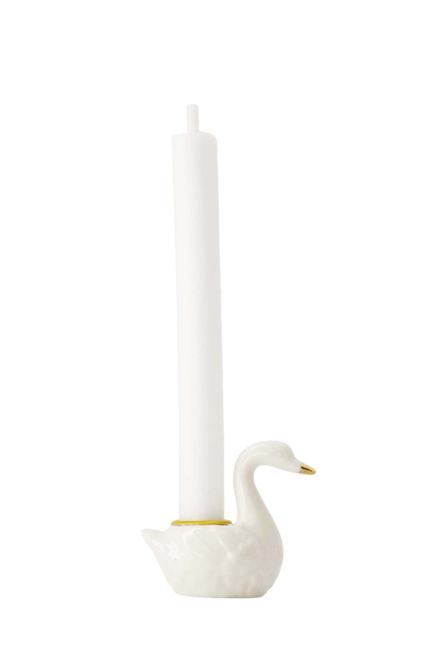 candlestick ceramic swan white/gold | white/gold
