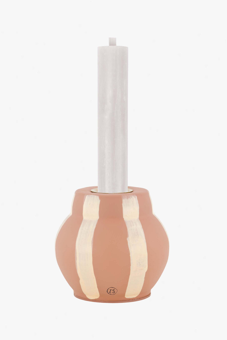 glass candlestick with stripes | sand