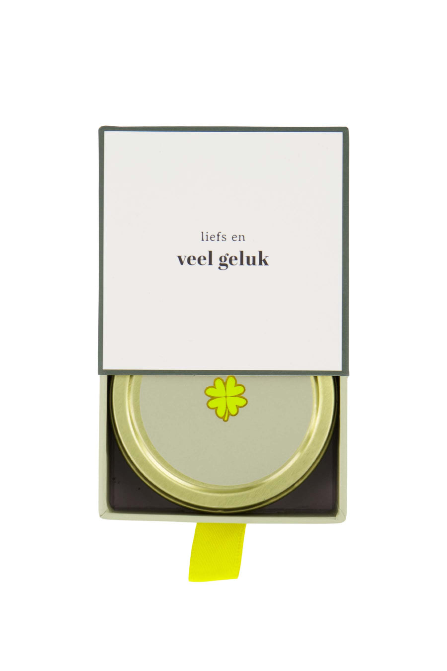 scented candle tin in sliding box good luck clover white/green | white/green