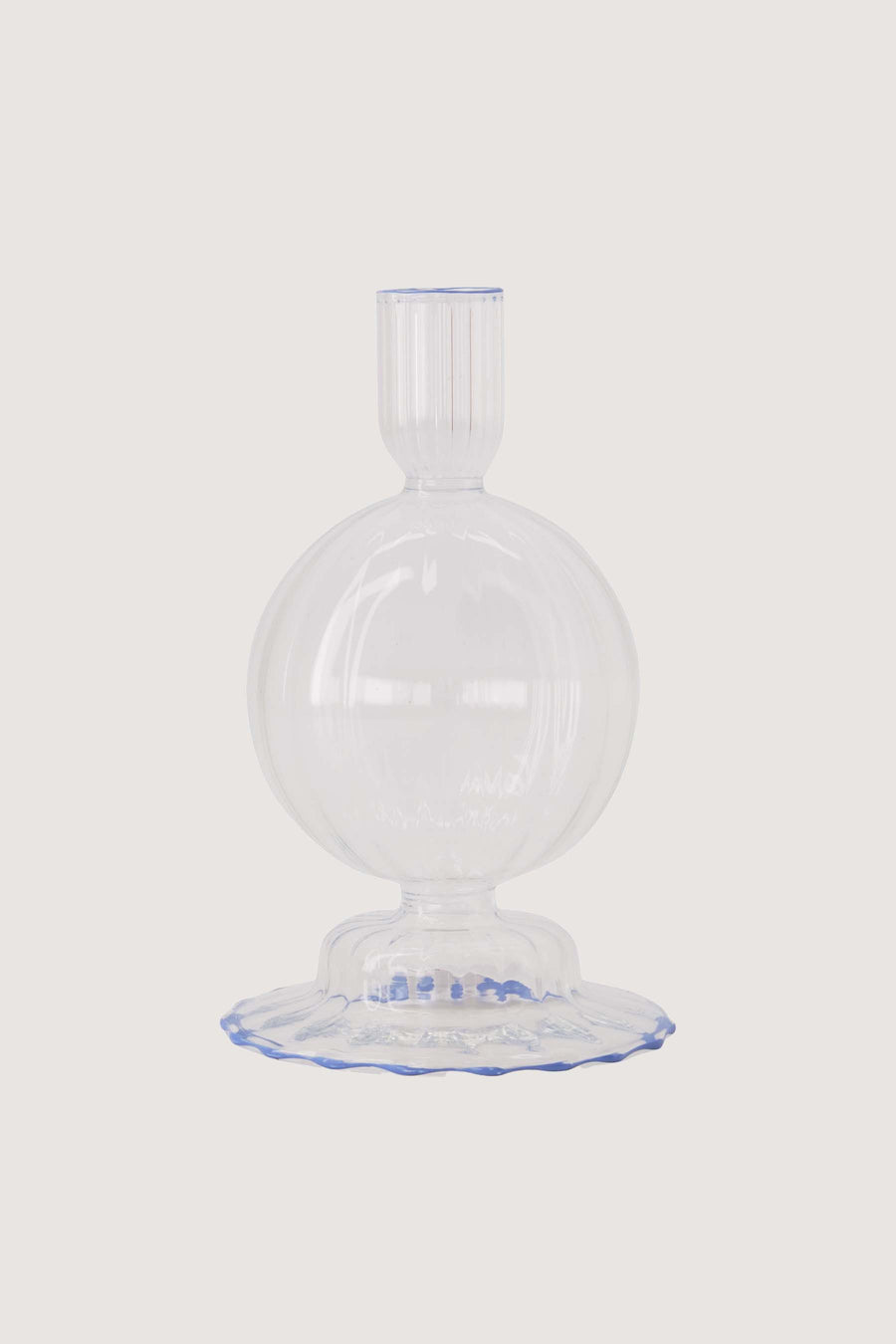 candlestick glass bulge rib | transparent / blue