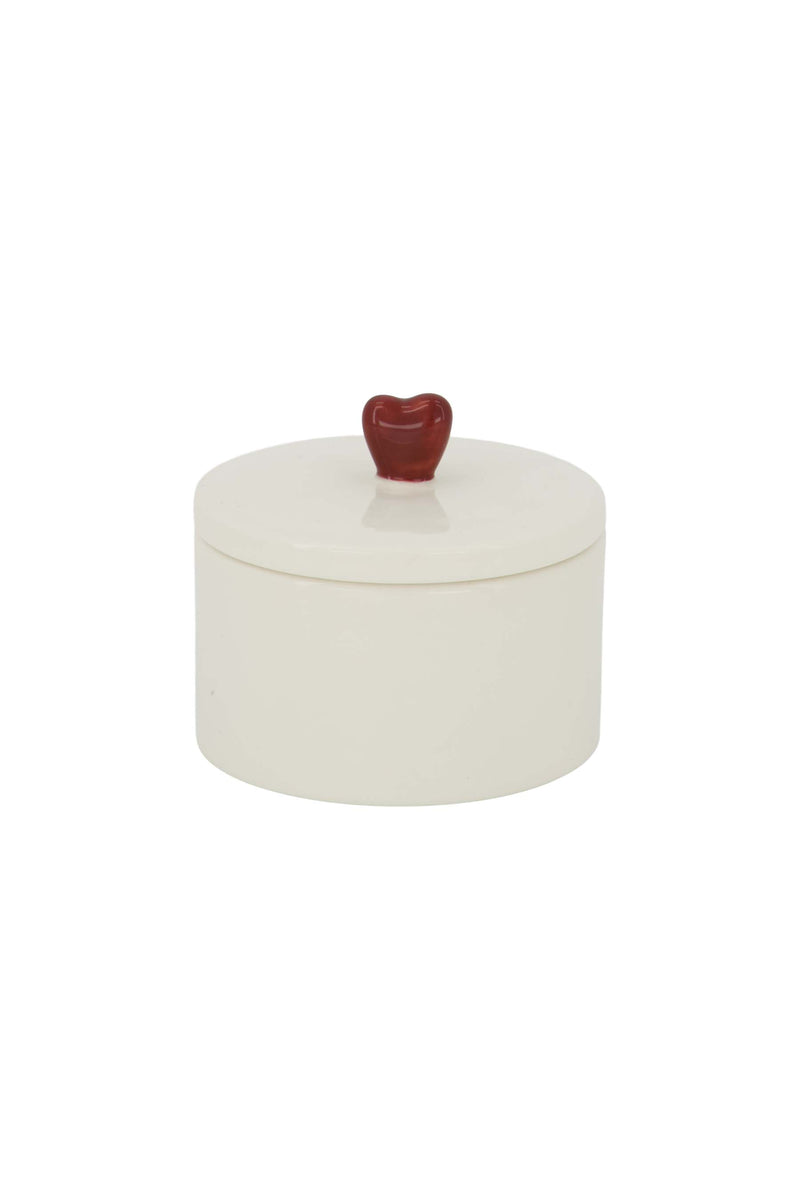storage jar ceramic heart white / red | white / red
