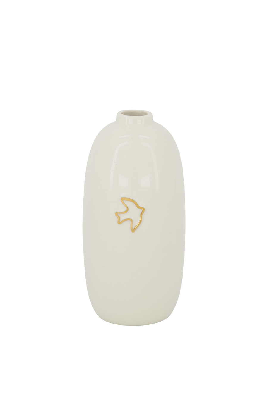 vase ceramic bird white/gold | white/gold