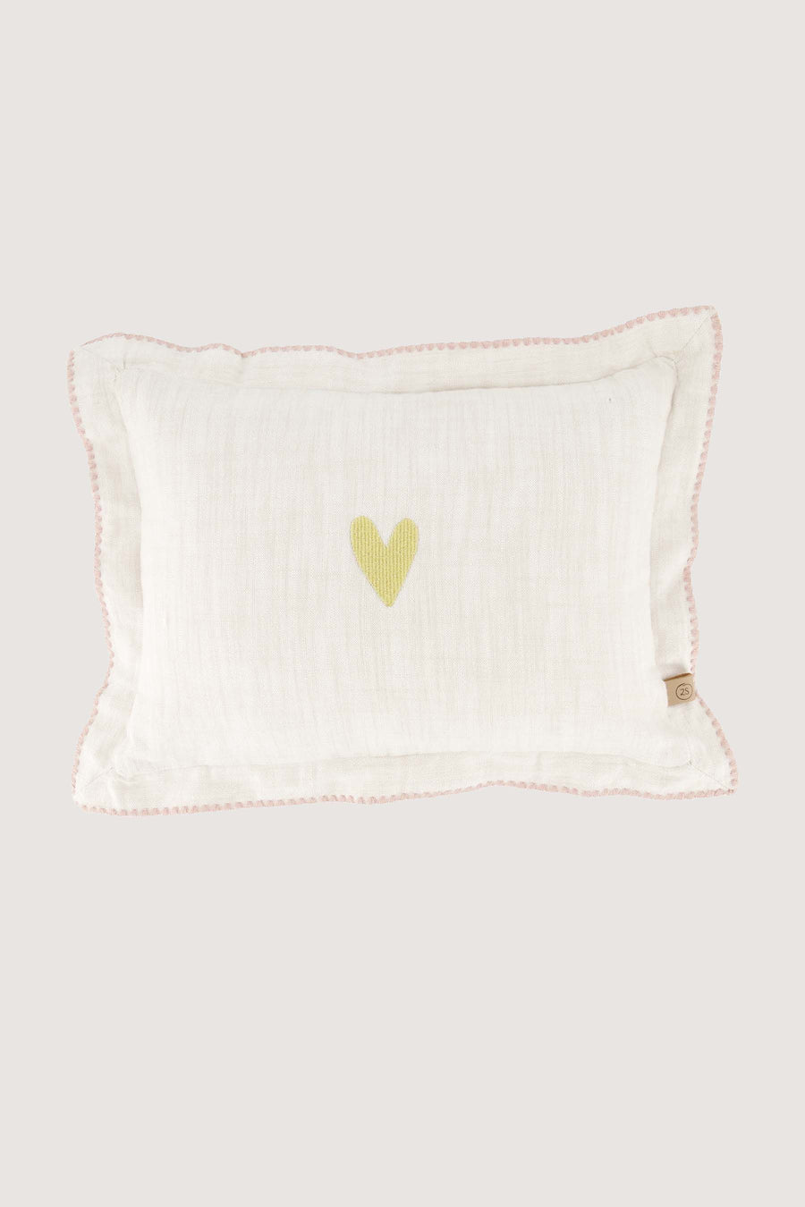 cushion with stitched heart border 35x25cm | off-white / gold
