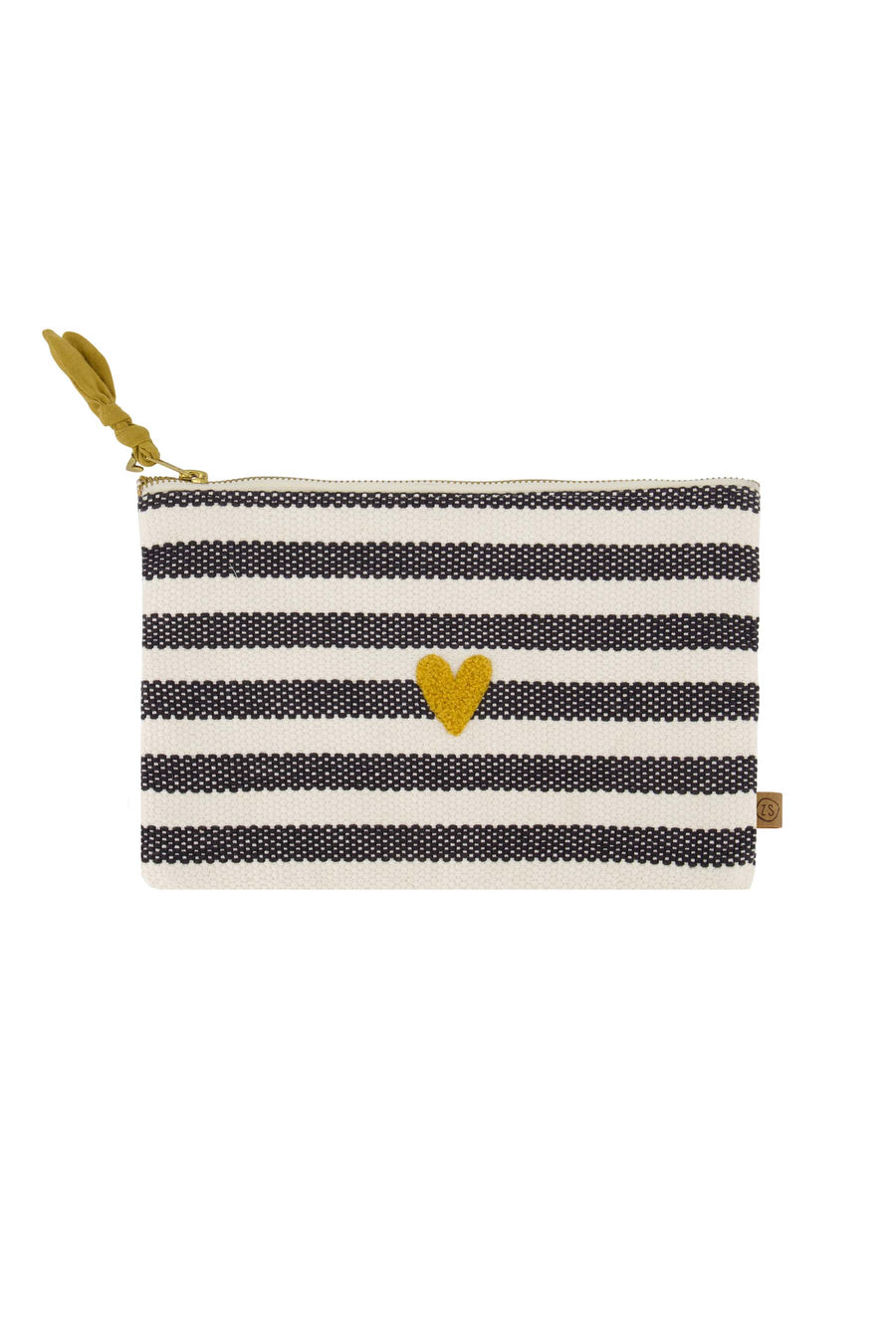 toiletry bag heart stripe | black / ecru