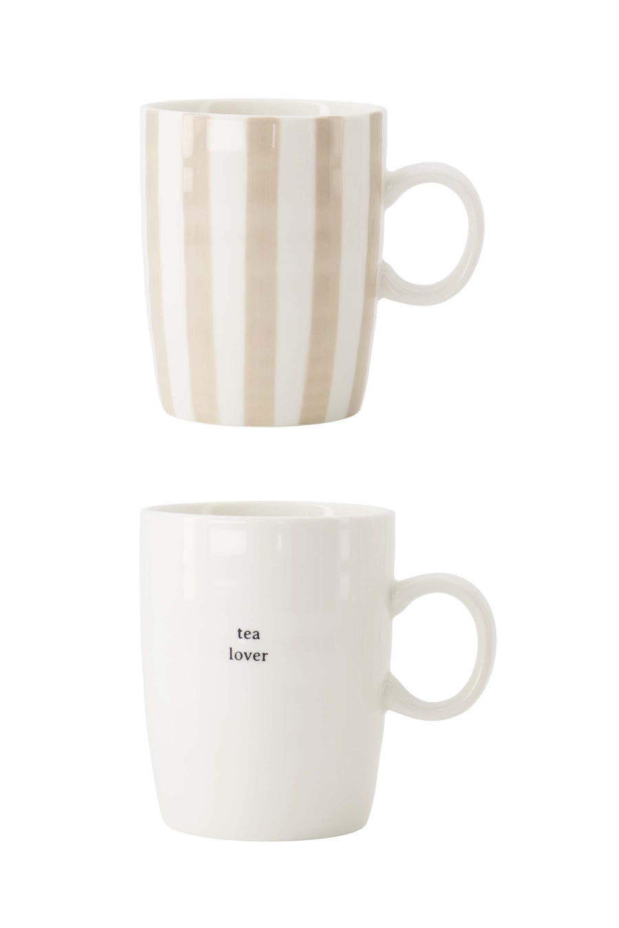Set van 2 theemokken tea lover/strepen | wit / zand / zwart