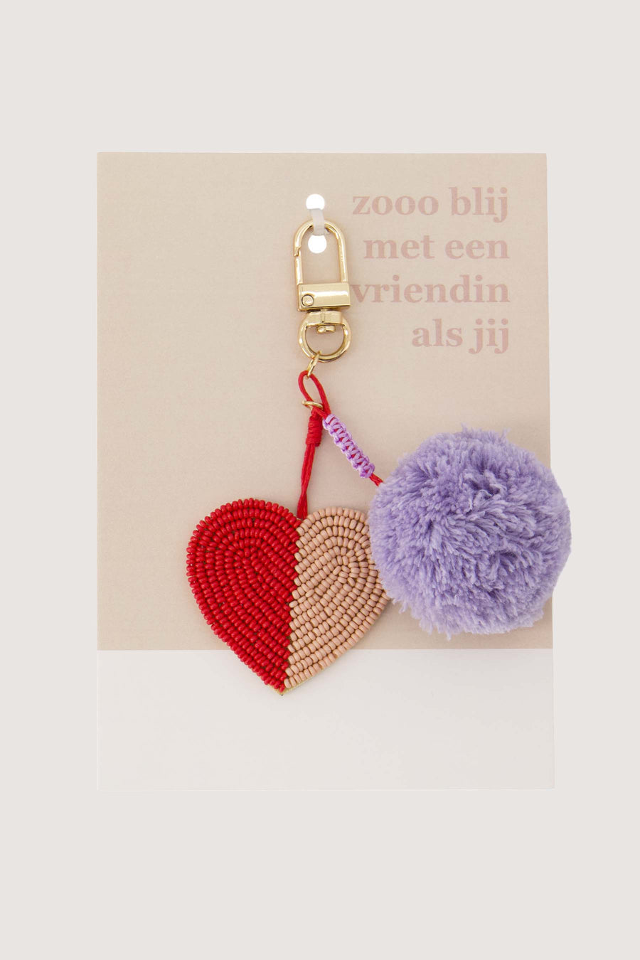 postcard bag hanger pompom heart so happy | multicolor