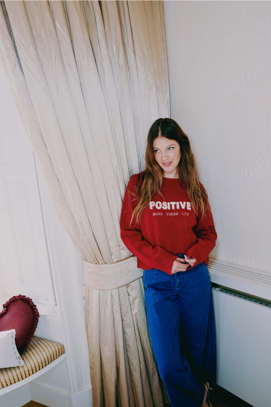 sweater with terry text | rio red