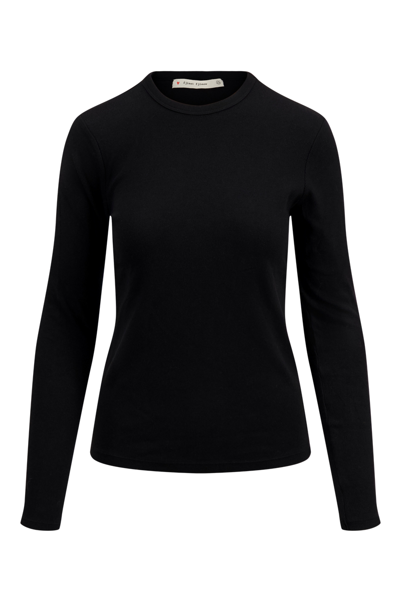 basic rib round neck top with stretch | black