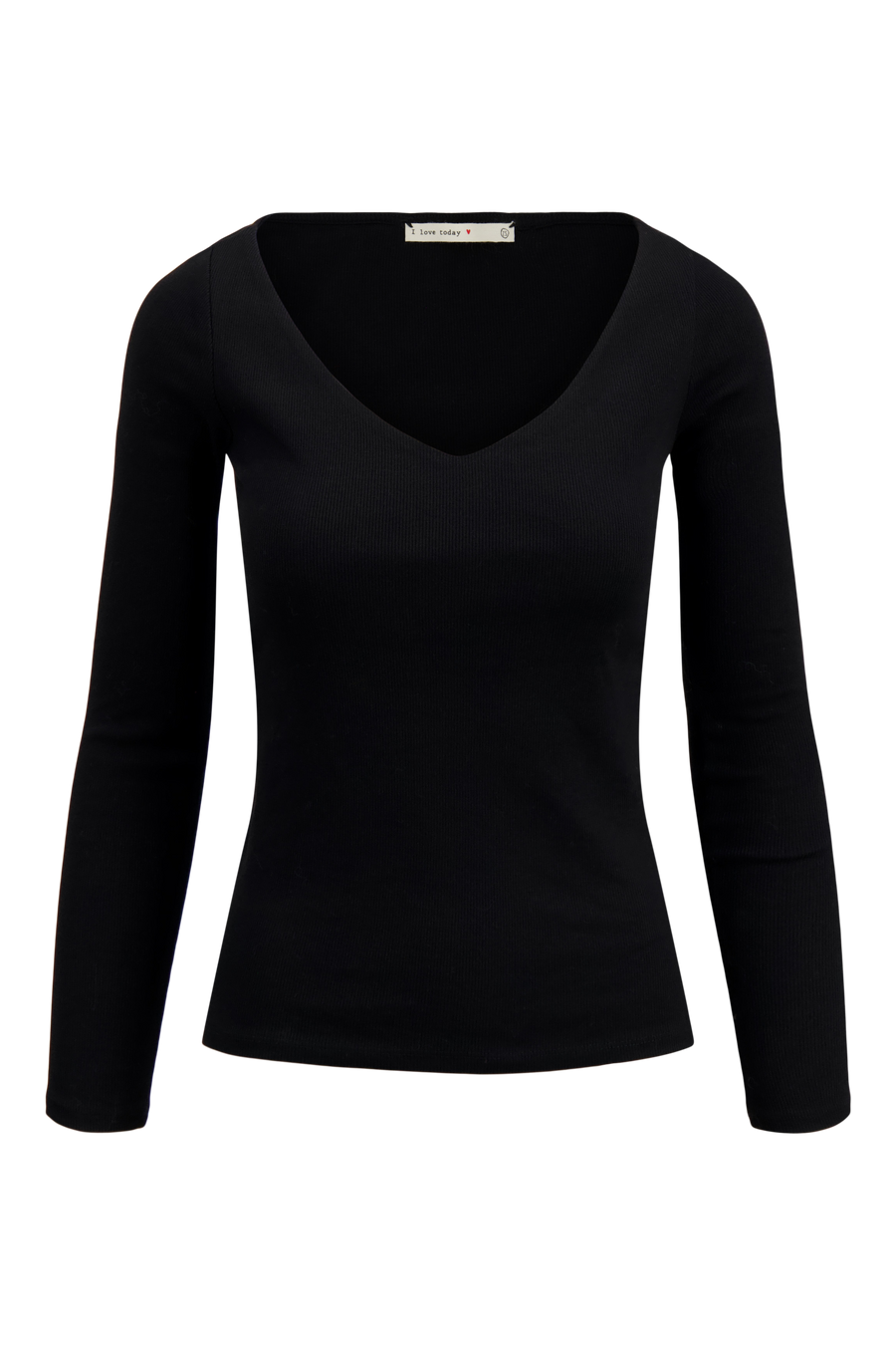 basic rib V neck top with stretch | black