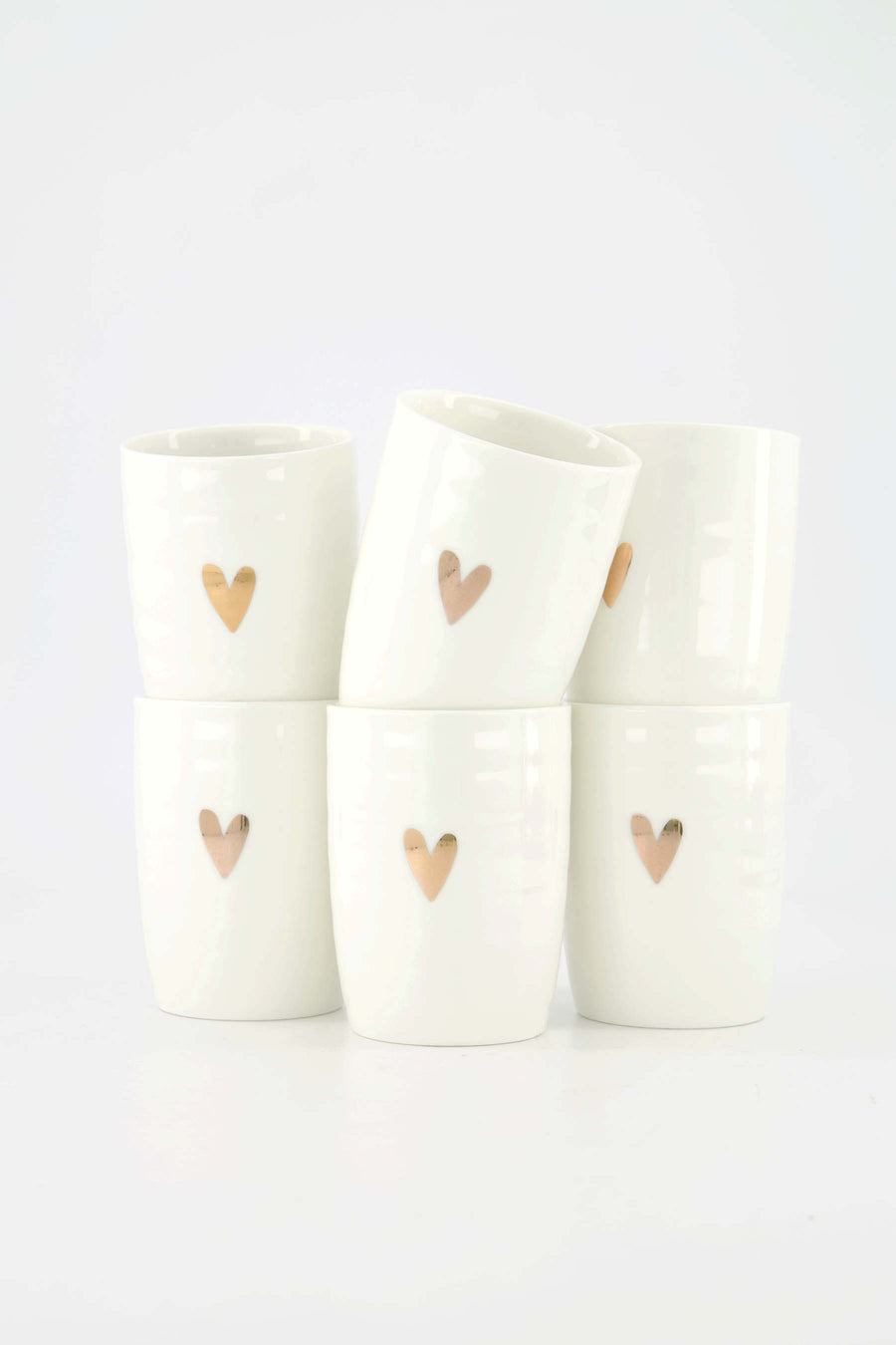 set of 6 coffee mugs gold heart