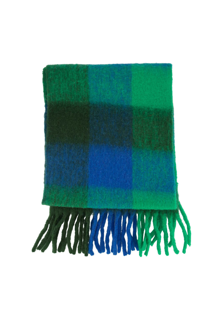 scarf plaid with fringe | cobalt blue / green
