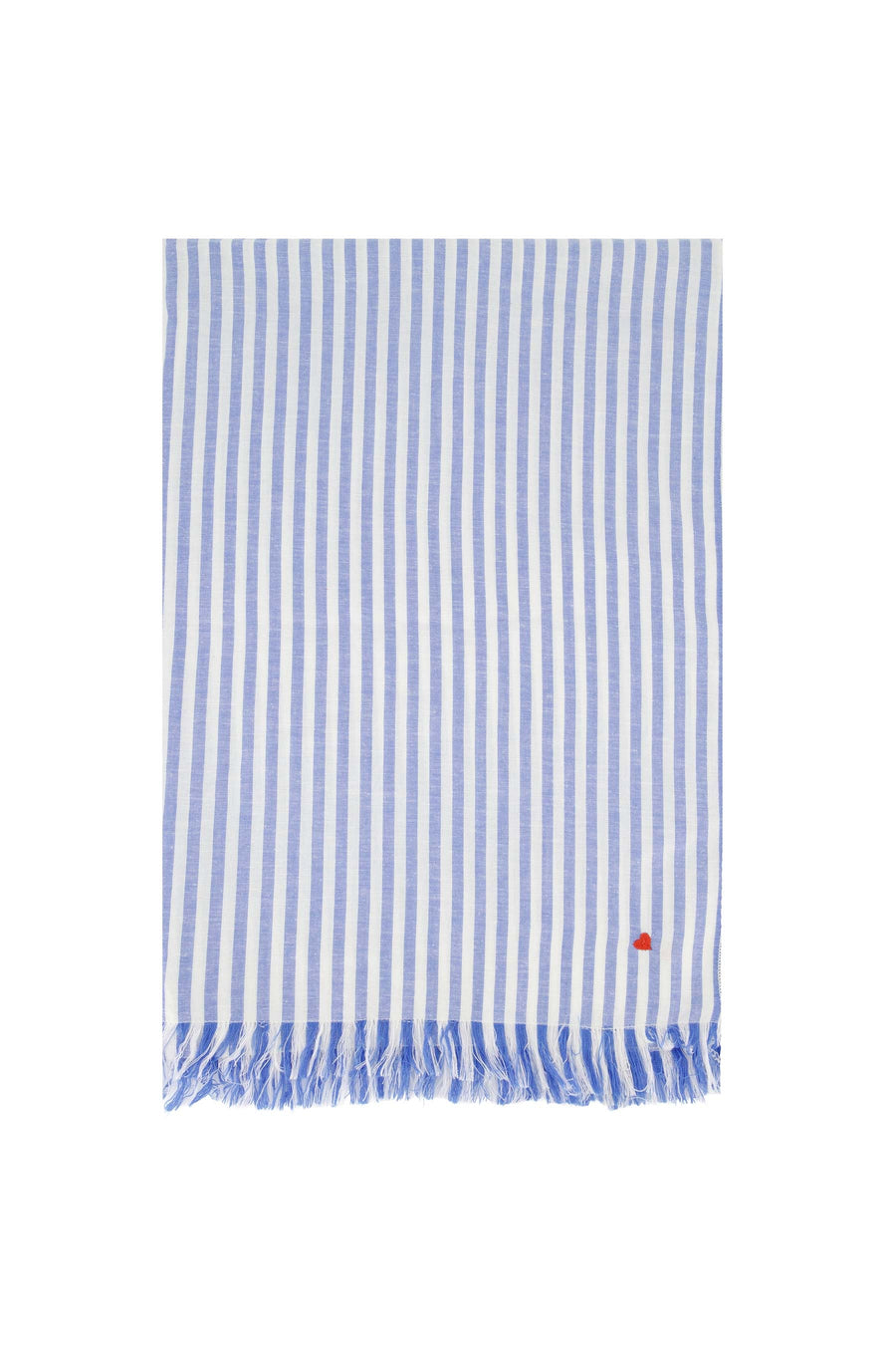 scarf with stripe and embroidery | white / dark blue