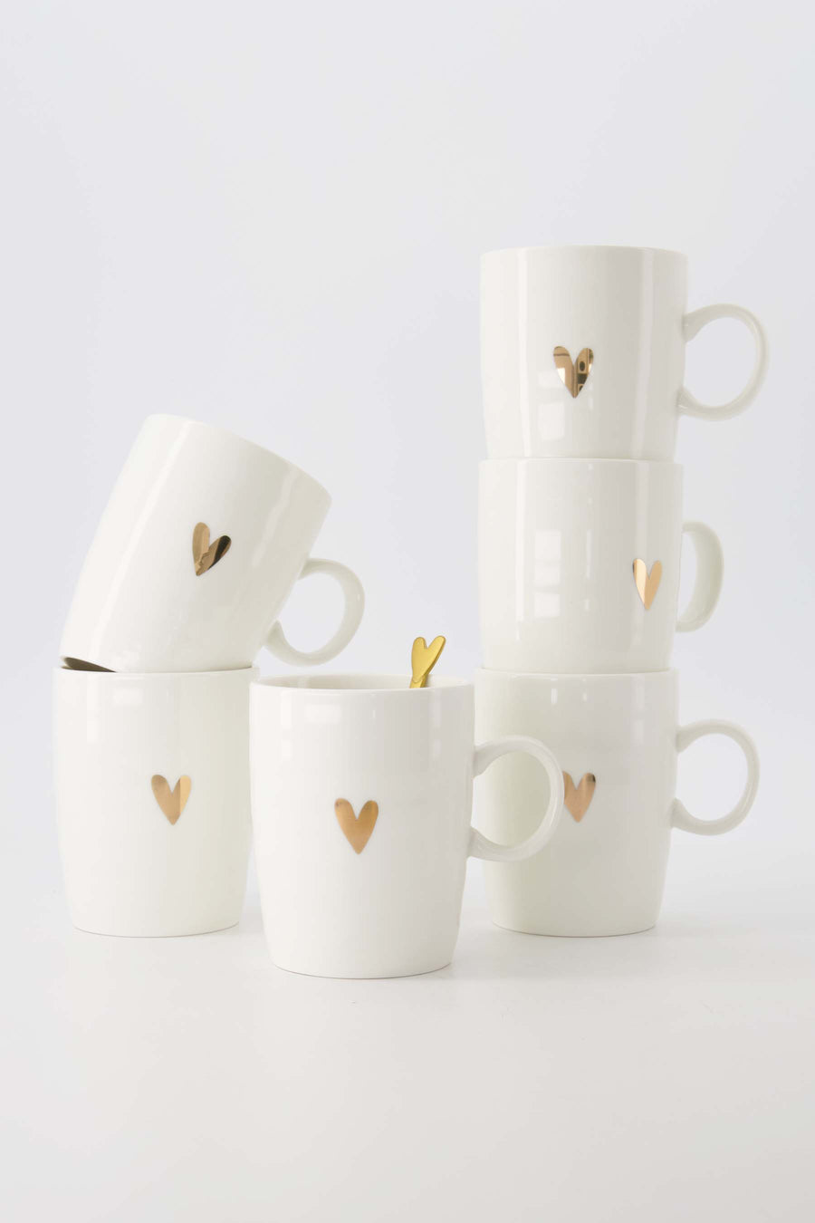 set of 6 tea mugs gold heart
